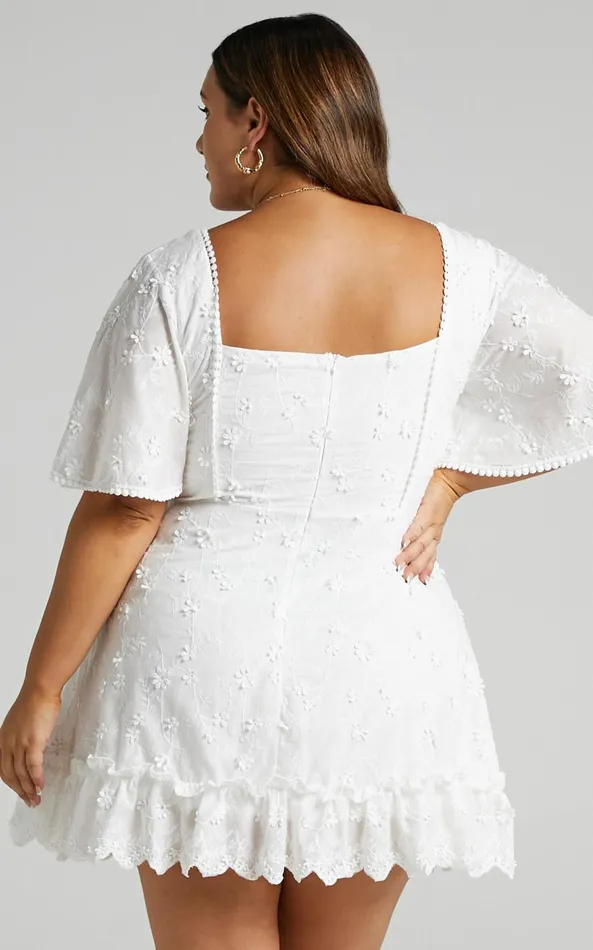 Showpo Fancy A Spritz Mini Dress In White Embroidery Women Shop Conscious