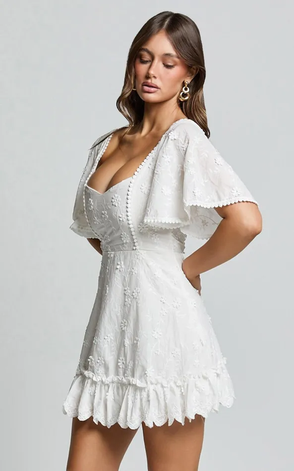 Showpo Fancy A Spritz Mini Dress In White Embroidery Women Shop Conscious
