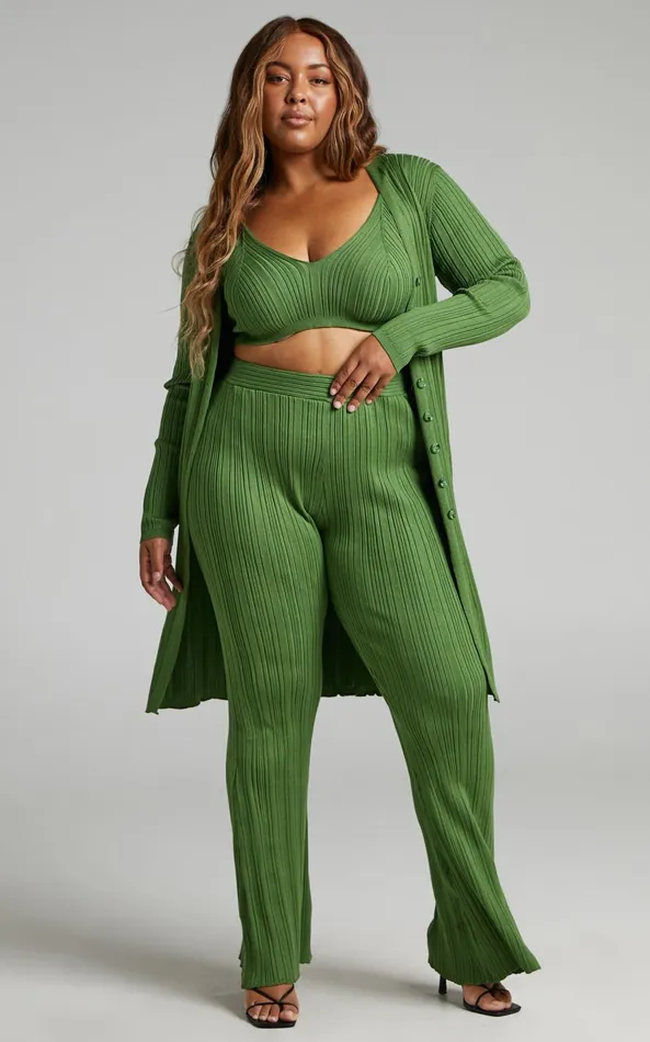Showpo Farhana Cardigan 8211 Rib Knitted Longline Cardigan In Olive Women Knitwear