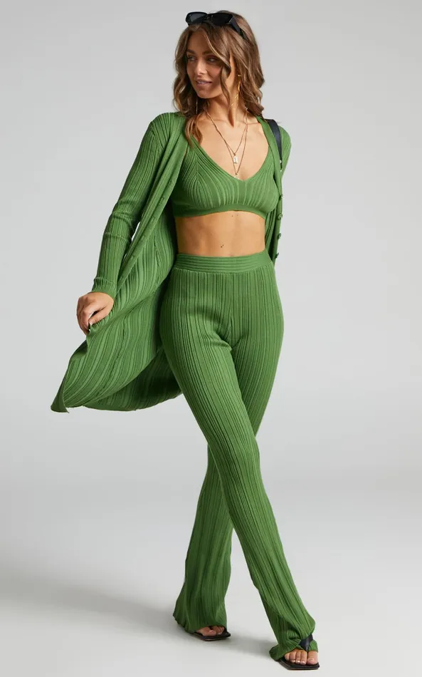 Showpo Farhana Cardigan 8211 Rib Knitted Longline Cardigan In Olive Women Knitwear