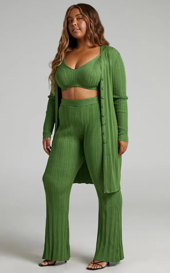 Showpo Farhana Cardigan 8211 Rib Knitted Longline Cardigan In Olive Women Knitwear