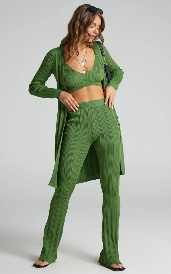 Showpo Farhana Cardigan 8211 Rib Knitted Longline Cardigan In Olive Women Knitwear