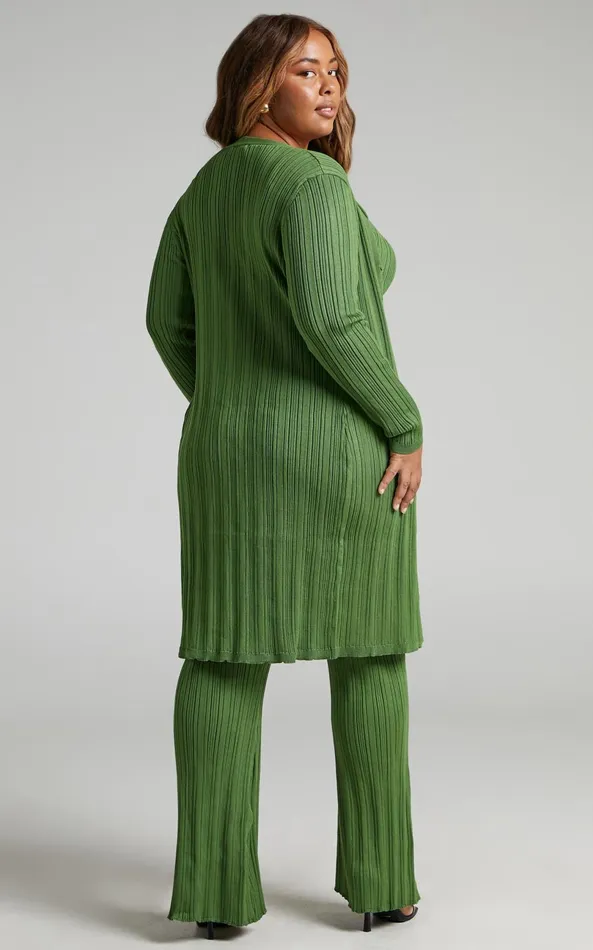 Showpo Farhana Cardigan 8211 Rib Knitted Longline Cardigan In Olive Women Knitwear