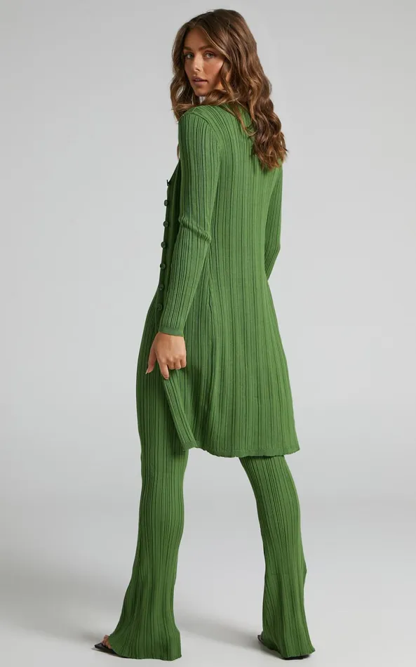 Showpo Farhana Cardigan 8211 Rib Knitted Longline Cardigan In Olive Women Knitwear