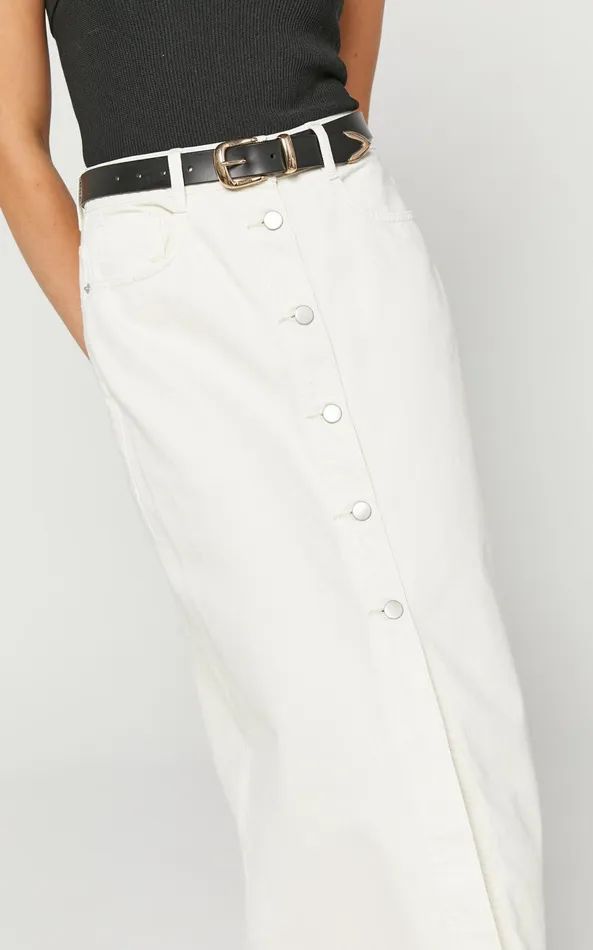 Showpo Farrah Midi Skirt 8211 Recycled Cotton Denim Midi Skirt In Ecru Women Denim