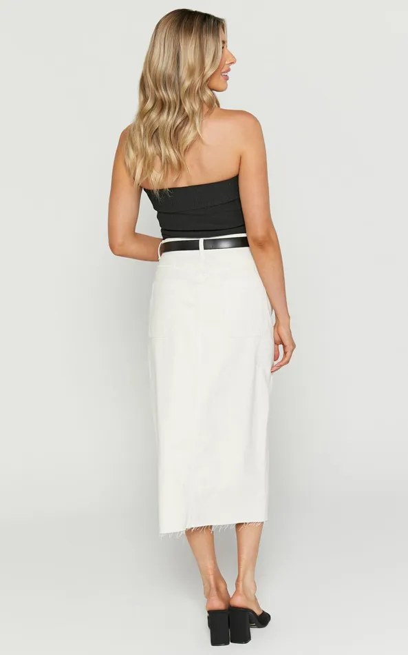 Showpo Farrah Midi Skirt 8211 Recycled Cotton Denim Midi Skirt In Ecru Women Denim