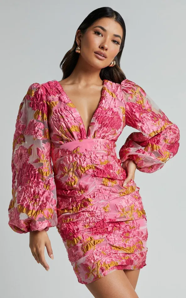 Showpo Farrah Mini Dress 8211 Plunge Neck Long Sleeve Bodycon Dress In Pink Women Dresses Showpo Farrah Mini Dress 8211 Plunge Neck Long Sleeve Bodycon Dress In Pink Women Dresses