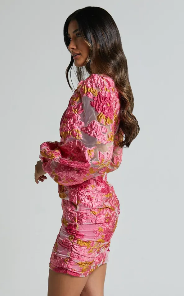 Showpo Farrah Mini Dress 8211 Plunge Neck Long Sleeve Bodycon Dress In Pink Women Dresses