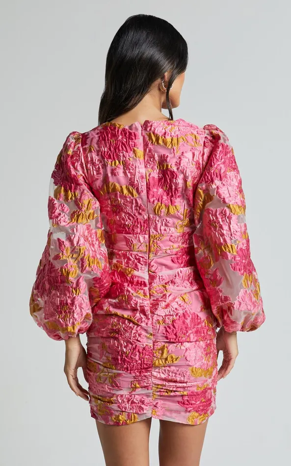 Showpo Farrah Mini Dress 8211 Plunge Neck Long Sleeve Bodycon Dress In Pink Women Dresses