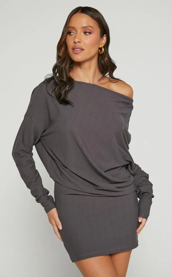 Showpo Fermina Mini Dress 8211 Long Sleeve Bodycon Dress In Charcoal Rib Women Basics Showpo Fermina Mini Dress 8211 Long Sleeve Bodycon Dress In Charcoal Rib Women Basics