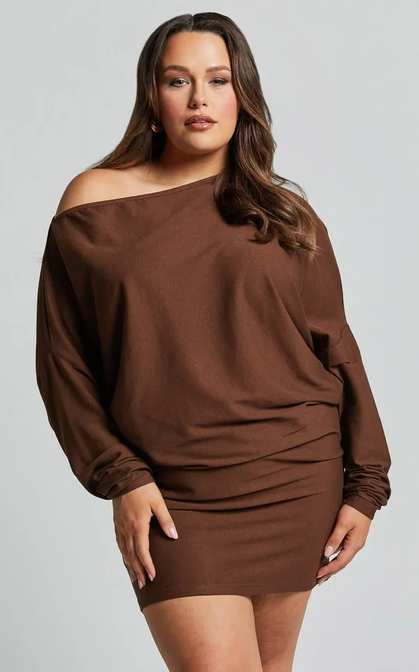 Showpo Fermina Mini Dress 8211 Long Sleeve Bodycon Dress In Chocolate Women Basics