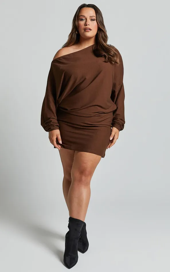 Showpo Fermina Mini Dress 8211 Long Sleeve Bodycon Dress In Chocolate Women Basics