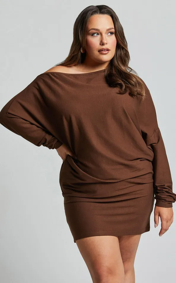 Showpo Fermina Mini Dress 8211 Long Sleeve Bodycon Dress In Chocolate Women Basics