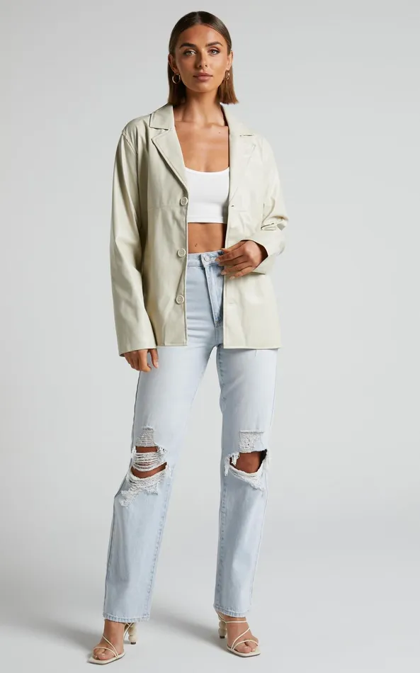 Showpo Ferrah Blazer 8211 Faux Leather Oversized Blazer In Ecru Women Jackets and Coats Showpo Ferrah Blazer 8211 Faux Leather Oversized Blazer In Ecru Women Jackets and Coats