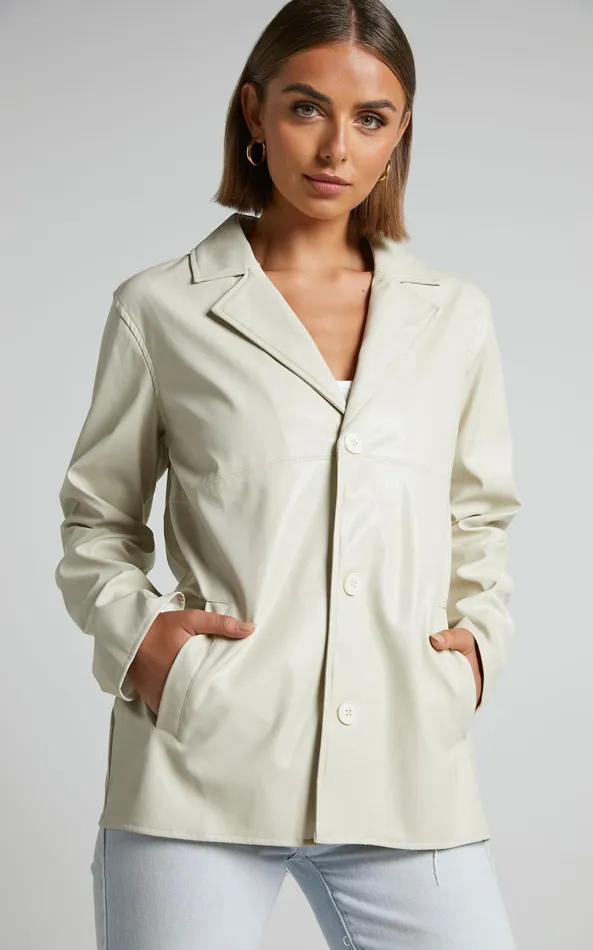 Showpo Ferrah Blazer 8211 Faux Leather Oversized Blazer In Ecru Women Jackets and Coats