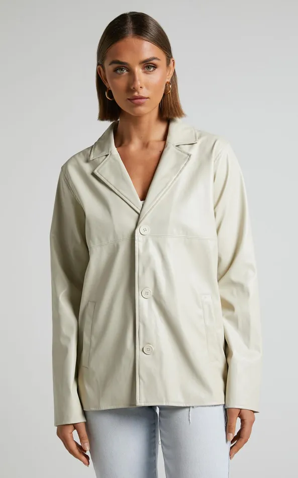 Showpo Ferrah Blazer 8211 Faux Leather Oversized Blazer In Ecru Women Jackets and Coats