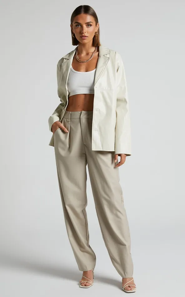 Showpo Ferrah Blazer 8211 Faux Leather Oversized Blazer In Ecru Women Jackets and Coats