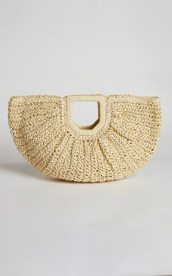Showpo Finnegan Half Moon Straw Bag In Cream Women Bags