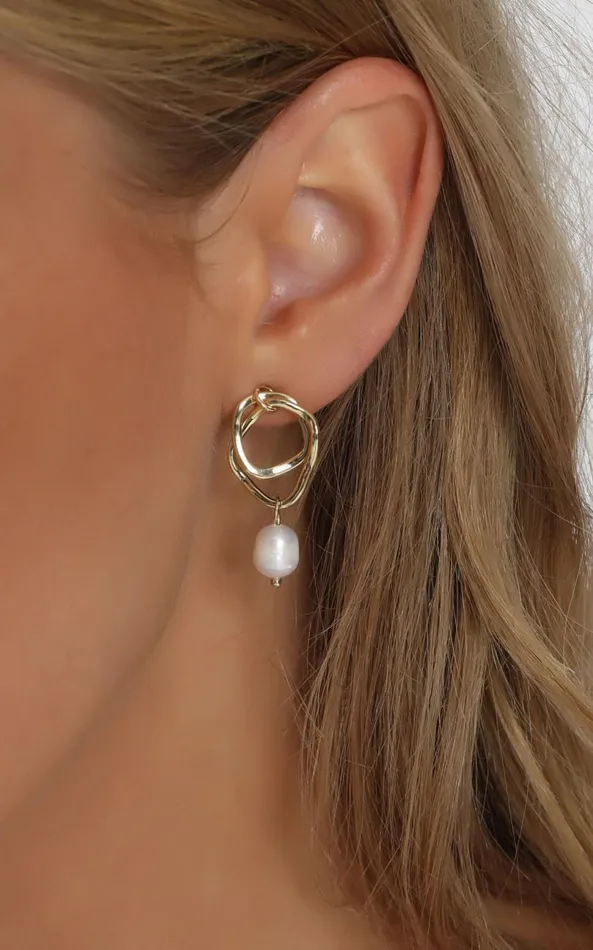 Showpo Flora Double Hoop Drop Earring In Gold And Pearl Women Earrings