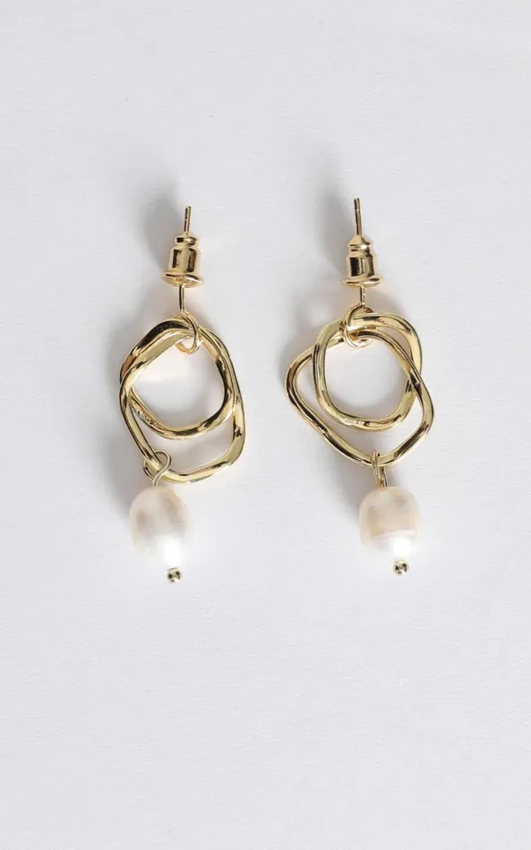 Showpo Flora Double Hoop Drop Earring In Gold And Pearl Women Earrings