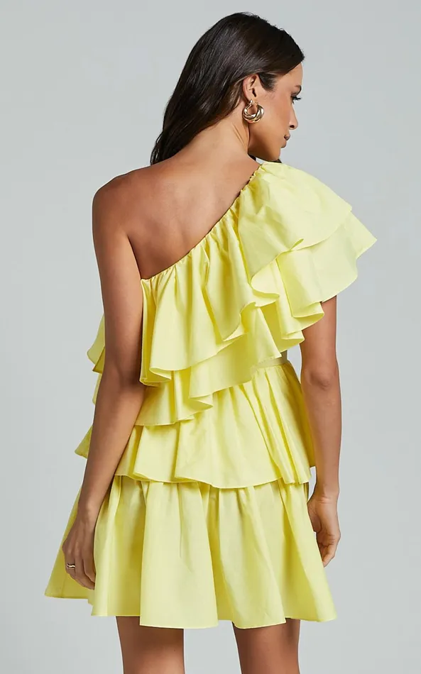 Showpo Flora Mini Dress 8211 One Shoulder Tiered Dress In Sun Yellow Women Dresses