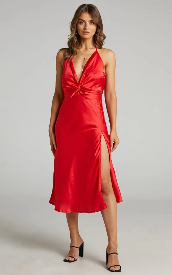Showpo Florentina Midi Dress 8211 Twist Front Open Tie Back Dress In Red Women Dresses Showpo Florentina Midi Dress 8211 Twist Front Open Tie Back Dress In Red Women Dresses