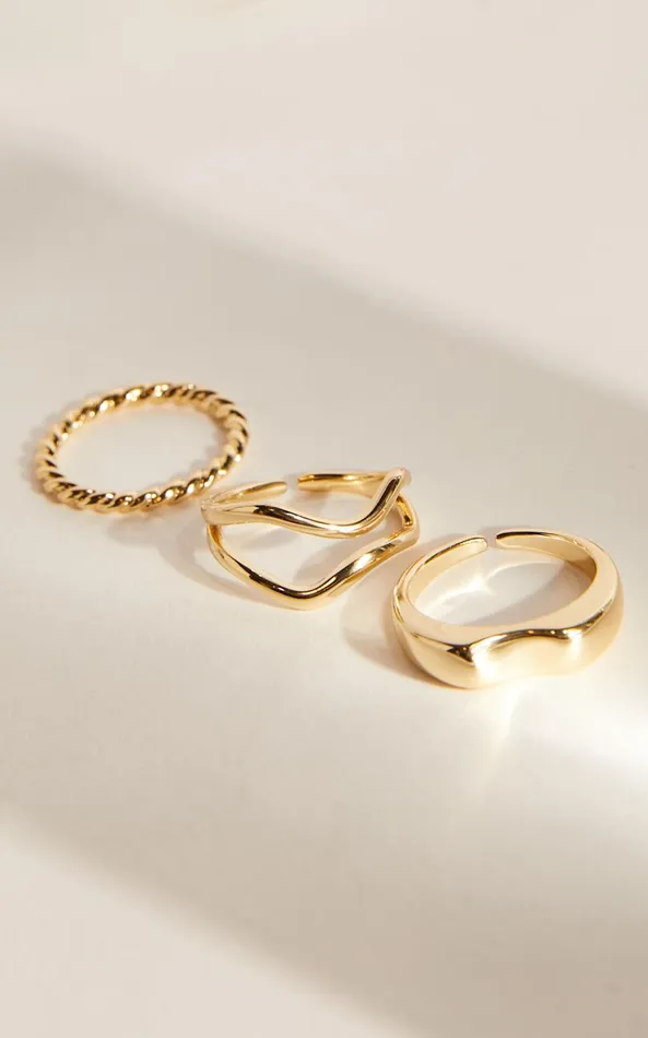 Showpo Florice 3 Pack Ring Set In Gold Women Rings