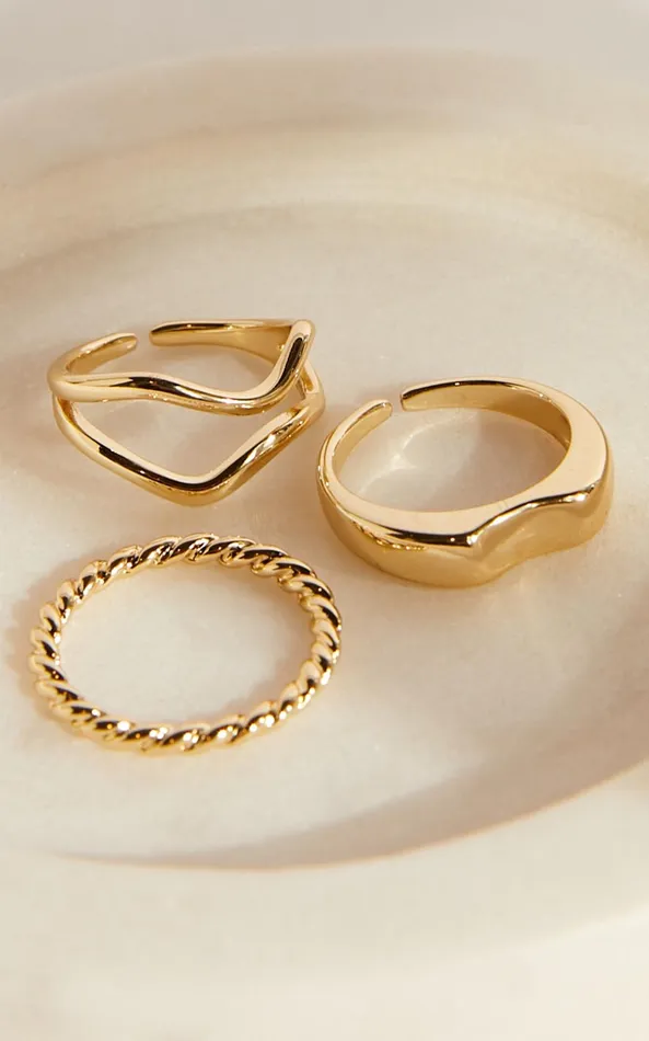 Showpo Florice 3 Pack Ring Set In Gold Women Rings
