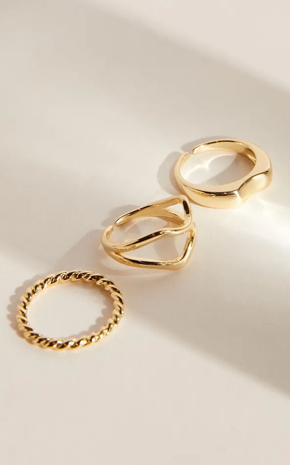 Showpo Florice 3 Pack Ring Set In Gold Women Rings