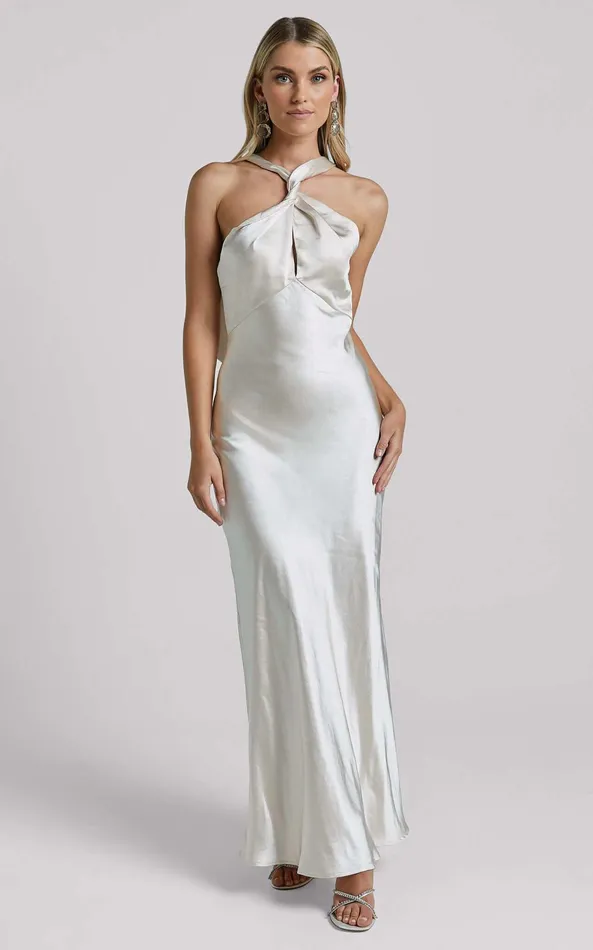 Showpo Florita Maxi Dress 8211 Twist Halter Slip In Ivory Women Dresses