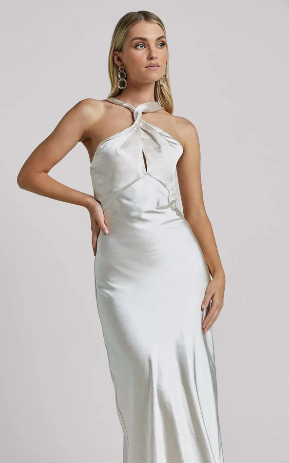 Showpo Florita Maxi Dress 8211 Twist Halter Slip In Ivory Women Dresses