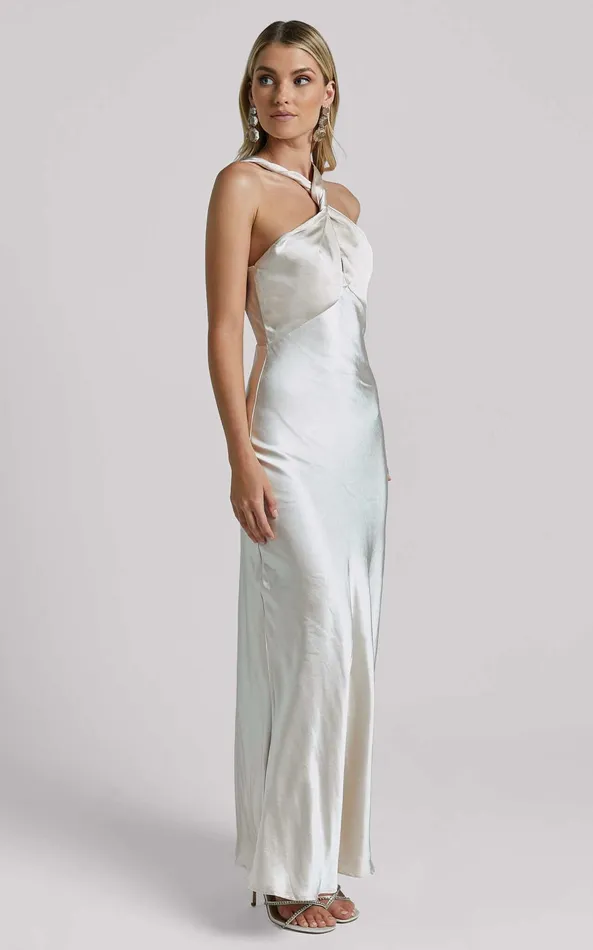 Showpo Florita Maxi Dress 8211 Twist Halter Slip In Ivory Women Dresses