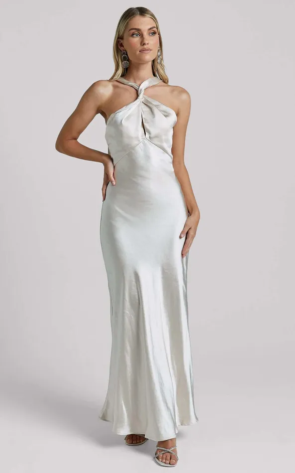 Showpo Florita Maxi Dress 8211 Twist Halter Slip In Ivory Women Dresses