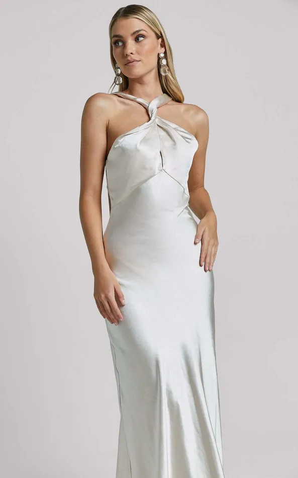 Showpo Florita Maxi Dress 8211 Twist Halter Slip In Ivory Women Dresses