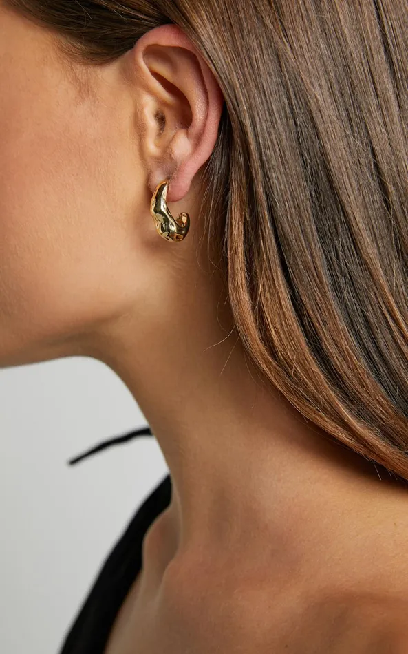 Showpo Francesca Chunky Irregular Open Hoop Earrings In Gold Women Earrings