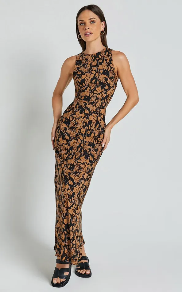 Showpo Francis Midi Dress 8211 High Neck Slip Dress In Brown Floral Women Dresses Showpo Francis Midi Dress 8211 High Neck Slip Dress In Brown Floral Women Dresses