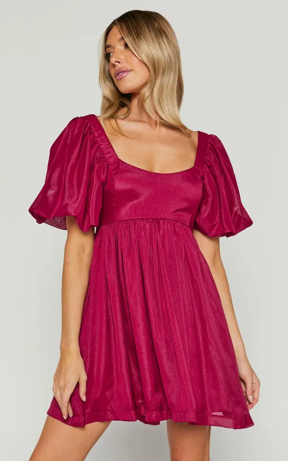 Showpo Francis Mini Dress 8211 Puff Sleeve Dress In Mulberry Women Dresses