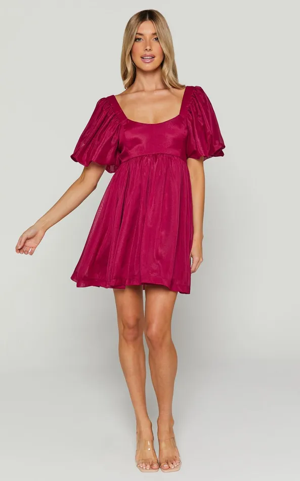 Showpo Francis Mini Dress 8211 Puff Sleeve Dress In Mulberry Women Dresses