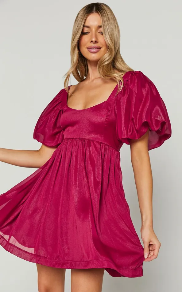 Showpo Francis Mini Dress 8211 Puff Sleeve Dress In Mulberry Women Dresses