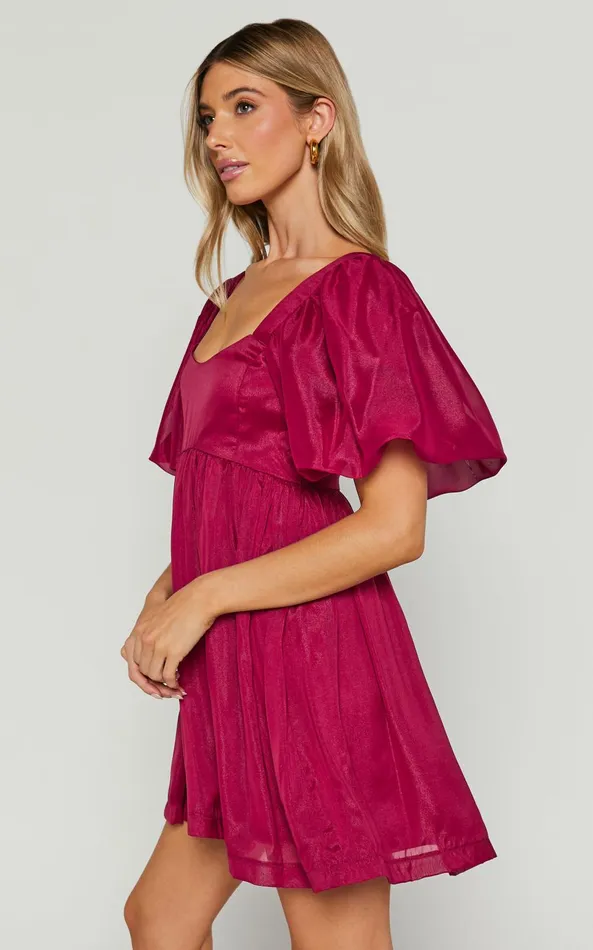 Showpo Francis Mini Dress 8211 Puff Sleeve Dress In Mulberry Women Dresses