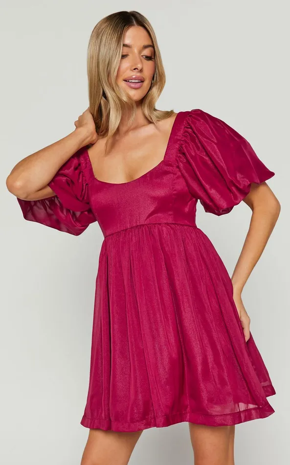 Showpo Francis Mini Dress 8211 Puff Sleeve Dress In Mulberry Women Dresses
