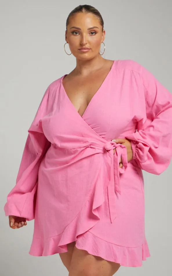Showpo Francoise Mini Dress 8211 Long Sleeve Wrap Dress In Pink Women Dresses