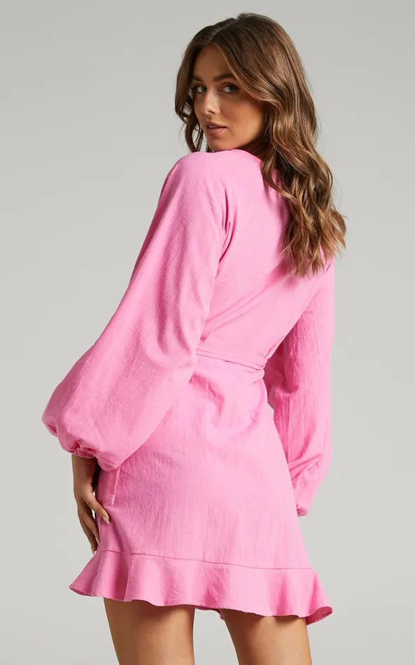 Showpo Francoise Mini Dress 8211 Long Sleeve Wrap Dress In Pink Women Dresses