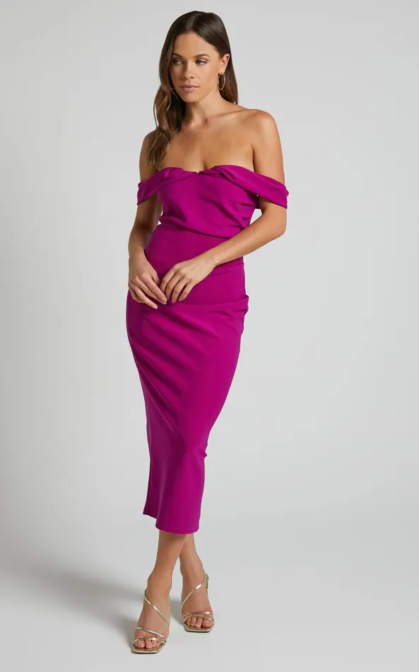 Showpo Frankie Midi Dress 8211 Bodycon Off The Shoulder Dress In Purple Women Dresses