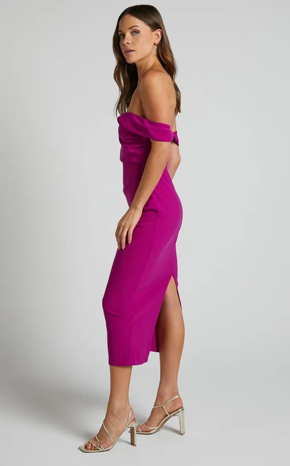 Showpo Frankie Midi Dress 8211 Bodycon Off The Shoulder Dress In Purple Women Dresses