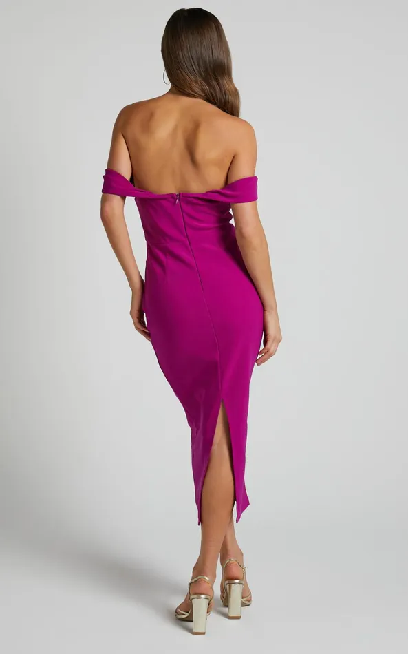 Showpo Frankie Midi Dress 8211 Bodycon Off The Shoulder Dress In Purple Women Dresses