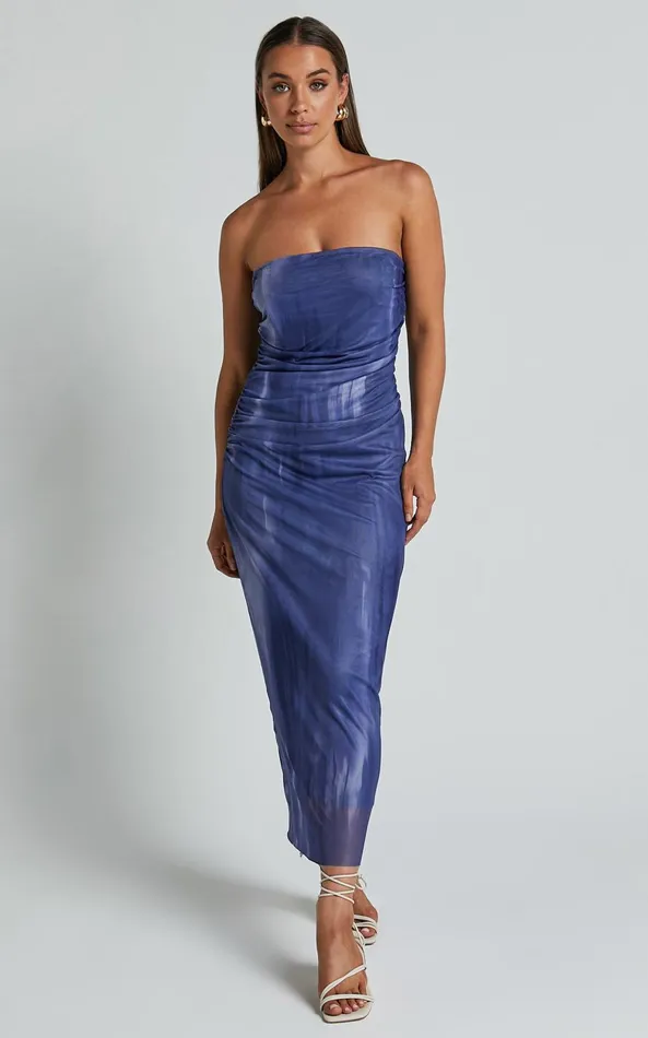 Showpo Frelynn Midi Dress 8211 Strapless Ruched Slip Dress In Blue Women Dresses Showpo Frelynn Midi Dress 8211 Strapless Ruched Slip Dress In Blue Women Dresses