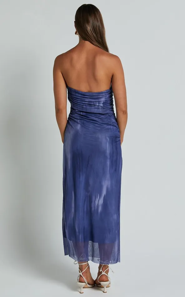 Showpo Frelynn Midi Dress 8211 Strapless Ruched Slip Dress In Blue Women Dresses