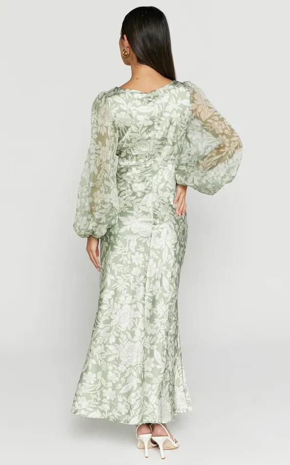 Showpo Freollyn Midi Dress 8211 Deep V Neck Long Sleeve Dress In Sage Women Dresses