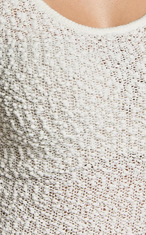 Showpo Freya Midi Dress 8211 Scoop Neck Long Sleeve Boucle Knit Dress In Off White Women Dresses